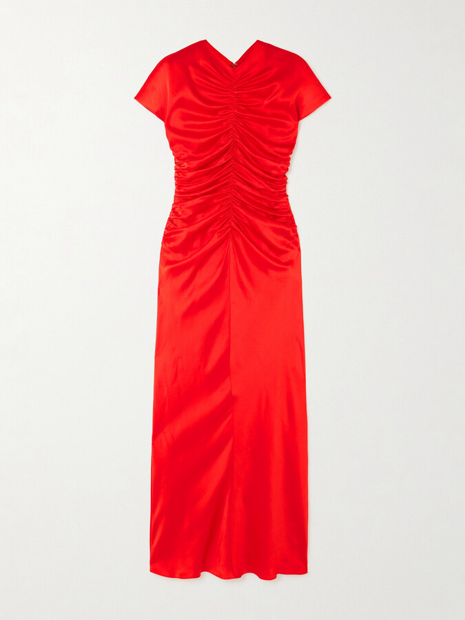 TOVE Aubree Ruched Silk-satin Maxi Dress - Red
