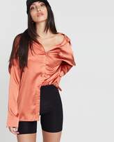 Thumbnail for your product : Missguided Satin Long Sleeve Button Front Shirt