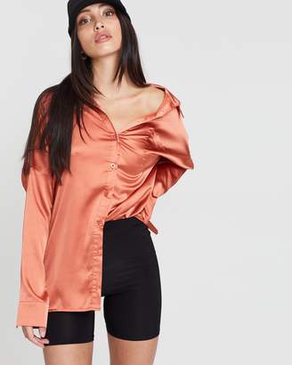 Missguided Satin Long Sleeve Button Front Shirt