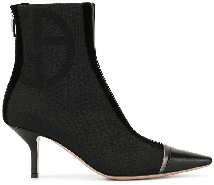 black leather kitten heel booties