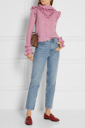 Gucci Ruffled Pointelle-knit Wool-blend Sweater - Baby pink