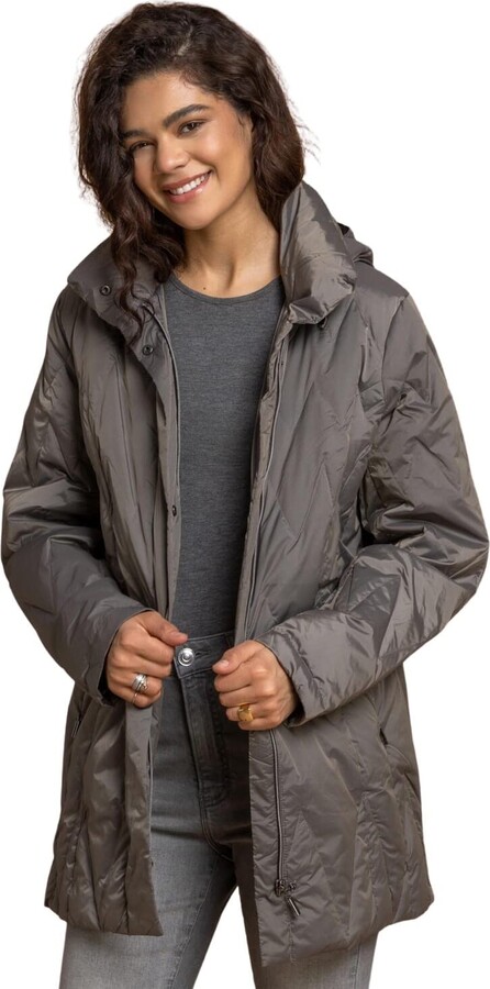 Roman Originals Women Diagonal Stitch Hooded Padded Coat Ladies