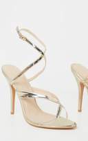 Thumbnail for your product : PrettyLittleThing Gold Patent Low Heel Toe Thong Ankle Strap Sandal