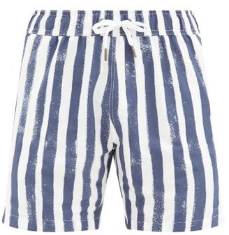 mens blue and white striped swim shorts