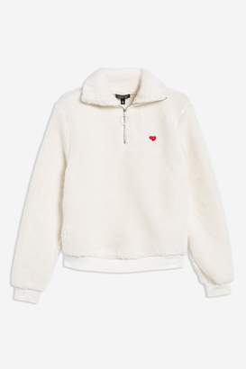 Topshop Womens Petite Heart Zip Funnel Sweatshirt - Cream