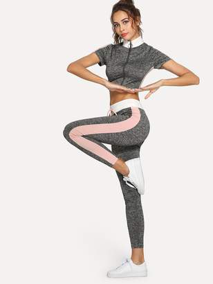 Shein O-Ring Zip Up Crop Top and Wide Waist Leggings Set