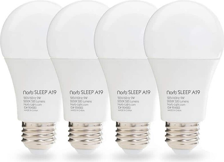 Elecwish NorbSLEEP 9W Equivalent A19 Warm White (Less Than 2700K) Sleep Light Low-Blue Dimmable LED Bulb (4-Pack)