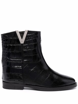 Via Roma 15 Croc-Effect Ankle Boots