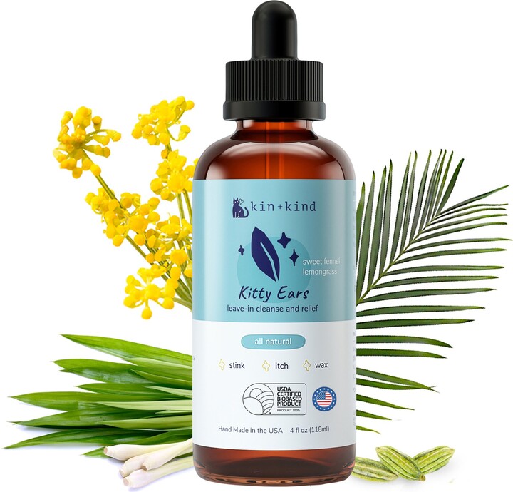 kin+kind Kitty Ears Sweet Fennel Lemongrass Ear Cleaner, 4-fl oz bottle