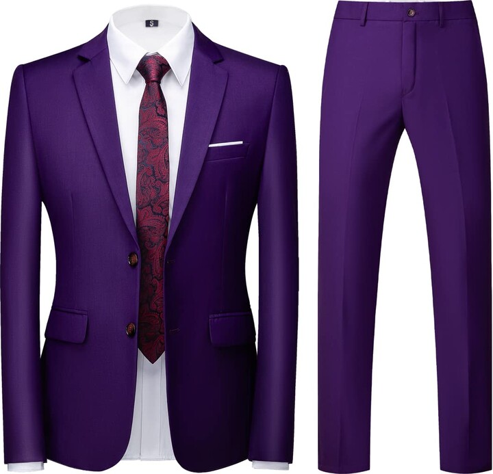 KUDORO Men Suits 2 Piece Slim Fit Single Breasted Two Button Black