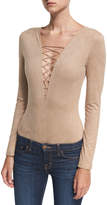 Thumbnail for your product : Alexander Wang T By Faux-Suede Long-Sleeve Lace-Up Bodysuit