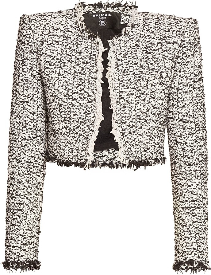 Women's Tweed Crop Jacket - Noir Blanc - Size 4