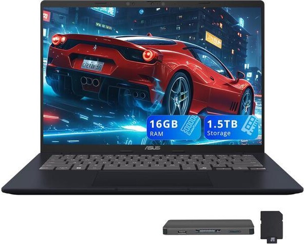 ASUS Vivobook 14' WUXGA Laptop, Qualcomm Snapdragon X Processor, 16GB RAM, 1.5TB Storage (512GB SSD + 1TB Docking Station Set), Qualcomm Adreno...