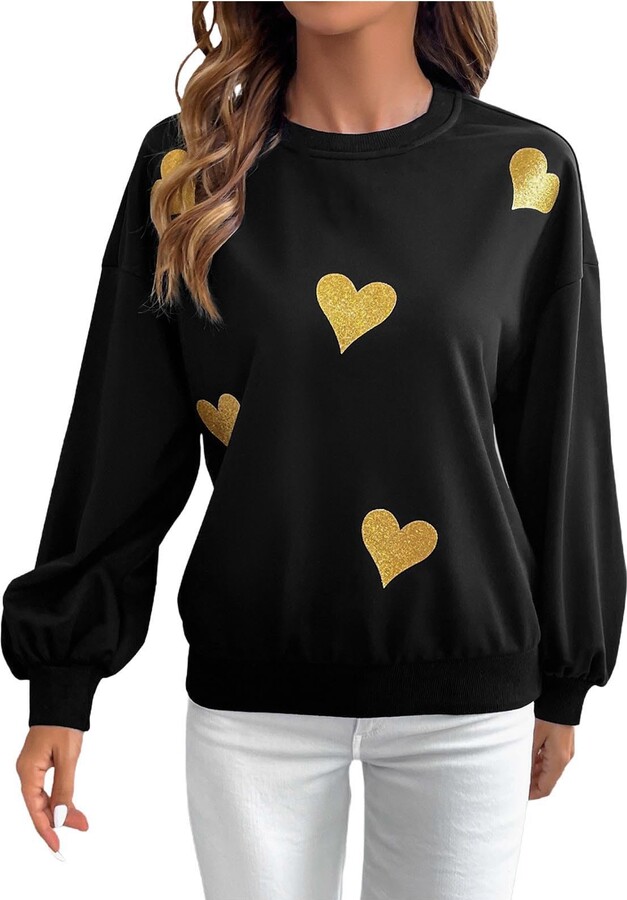 HGps8w Womens Heart Print Loose Crewneck Sweatshirt Trendy Casual Pullover Tshirt 2025 Fall Long Sleeve Tee Tops