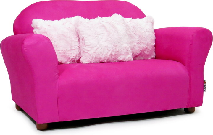 Plush Keet Childrens Sofa Hot Pink, with Pink accent pillows