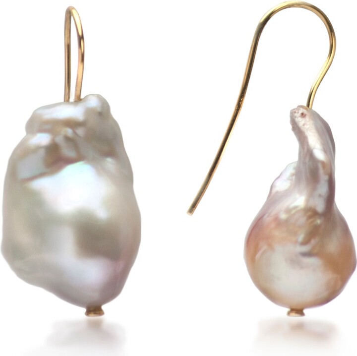 The Jewellery Store London Champagne Baroque Pearl Earrings In Gold Vermeil