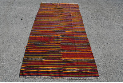 Foundry Select Handcrafted Vintage Turkish Kilim in Red for Home Decor with Organic Antique Design Blue/Red