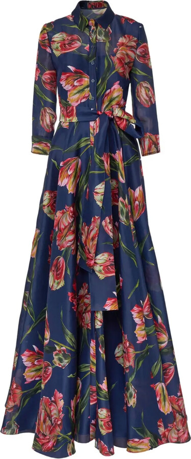 Carolina Herrera Tulip-Print Belted Maxi Dress