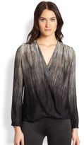 Thumbnail for your product : Halston Silk Printed Wrap-Front Blouse