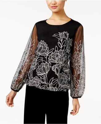 Alfani Embroidered Mesh Blouson Top, Only at Macy's