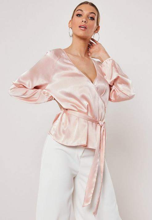 blush pink satin blouse