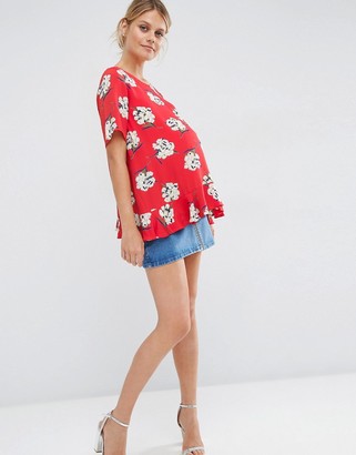 ASOS Maternity T-Shirt in Floral with Ruffle Hem
