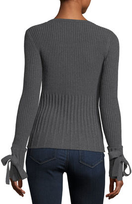 Derek Lam 10 Crosby V-Neck Long-Sleeve Sweater w/ Tie Detail