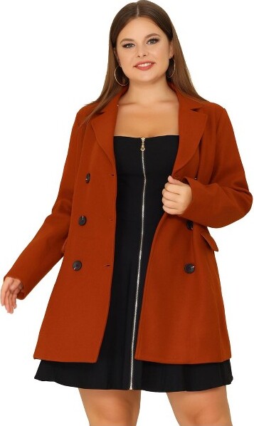 Agnes Orinda Women's Plus Size Winter Outfits Notched Lapel Double Breasted  Coat Caramel 4X - ShopStyle