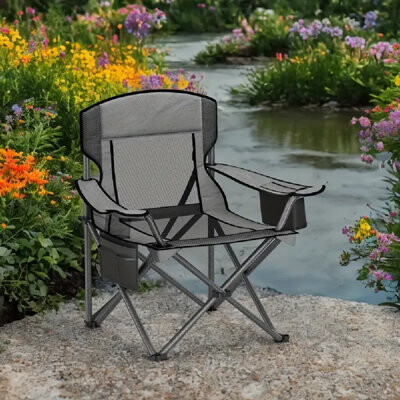 Arlmont & Co. Folding Camping Chair Supports Up To 352 Lbs Portable Beach Chair Lawn Folding Chair Breathable Mesh Quick Dry Cup Holder Outdoor Picnic Chair