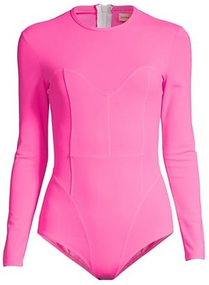 pink long sleeve swimsuit