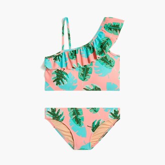J.Crew Girls' palm-print one-shoulder ruffle bikini