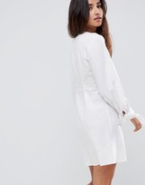Thumbnail for your product : ASOS DESIGN button through skater mini dress with tie sleeves