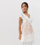 Thumbnail for your product : Chi Chi London v neck skater dress with floral design in white