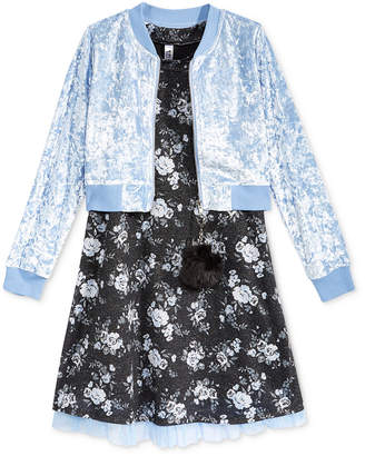 Beautees 2-Pc. Floral Shift Dress & Bomber Jacket Set, Big Girls