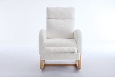Corrigan Studio Modern Teddy Fabric Rocking Chair With Storage, Adjustable Comfort For Nursery And Living Space