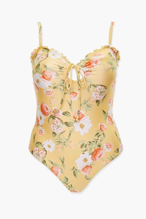 yellow plus size one piece swimsuit
