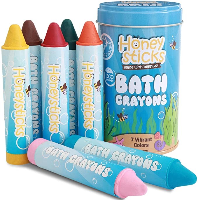 Honeysticks Beeswax Bath Tub Crayons for Toddlers & Kids, Non-Toxic, Washable & Easy Clean Up, Water Soluble Bath-Time Fun, Food Grade Pigments, Handmade in New Zealand (7 Pack)