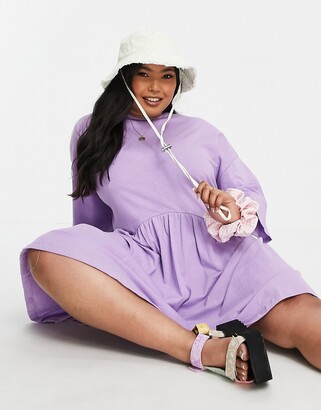 ASOS DESIGN Curve oversized mini smock dress with dropped waist in lilac