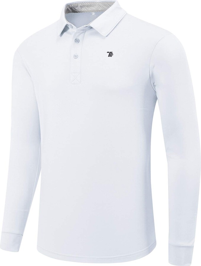 JINSHI Men's Polo TShirts Long Sleeve Golf Tops Regular Fit Plain