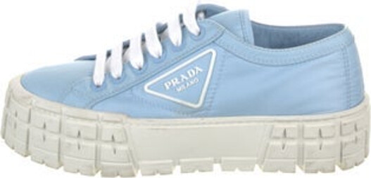 Prada Nylon Low Top Sneakers Blue Round-Toes Platform Lace-Up Closure at Uppers Includes Box & Dust Bag