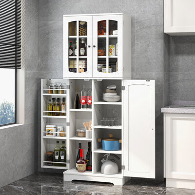 White Food Storage Kitchen Pantry with Glass Doors Lark Manor