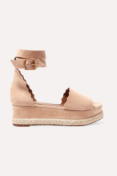 Chloe Lauren Bamboo Scallop Espadrille Platform Sandals Fashion