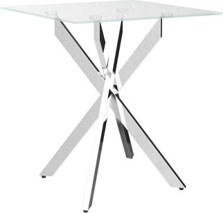 Orren Ellis Modern Style Square Side Table With Tempered Glass Top And Metal Tubular Legs Silver 20”Dx20”Wx22”H