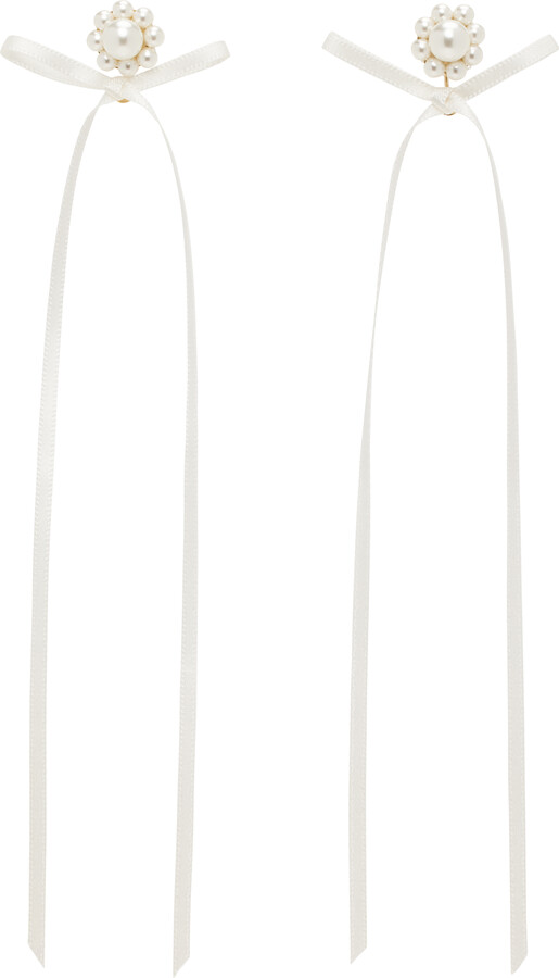 Simone Rocha White Bow Ribbon Stud Earrings