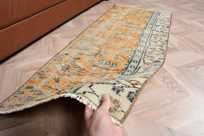 Bungalow Rose Vintage Turkish Runner in Vibrant Orange for Inviting Hallway and Entryway Decor Featuring Elegant Anatolian and Oriental Artistry