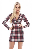 Thumbnail for your product : AX Paris Wrap Long Sleeve Tartan Check Bodycon Dress