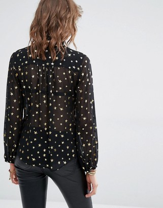 Maison Scotch Sheer printed top with tie at neck
