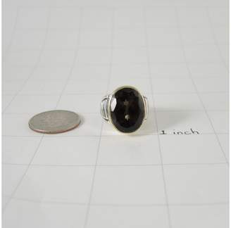 Lagos Sterling Silver and 18k Yellow Gold Oval Smoky Quartz Marquee Ring Size 7