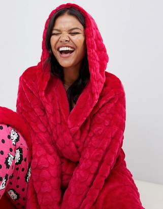 Yours Red Heart Textured Dressing Gown