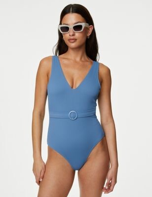 Buy Marks & Spencer Tummy Control Ribbed Padded V-Neck Swimsuit